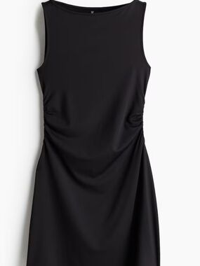 H&M Black M GATHERED DRESS WITH FLARED SKIRT NWT